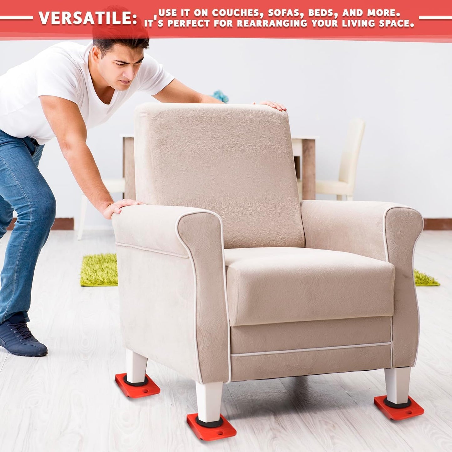 SHAYONAM Furniture Lifter with Heavy Duty Roller Pads, King Size Bed Furniture Dolly for Moving Heavy Furniture Tool Set, 360° Shift Wheels Made((Furniture-Lifter))