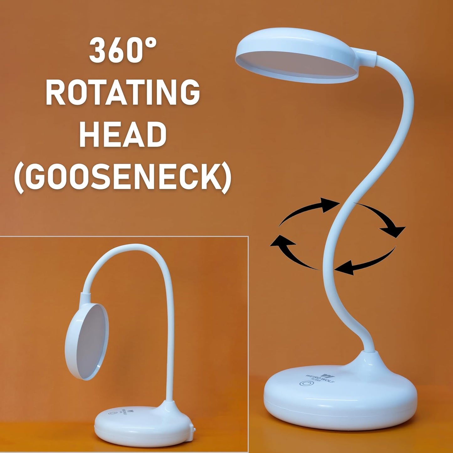 WEIRD WOLF LED Study/Table/Desk Lamp with 3 Colour Mode, Lithium Battery, 6 Month Warranty (Plastic, White, Pack of 1)