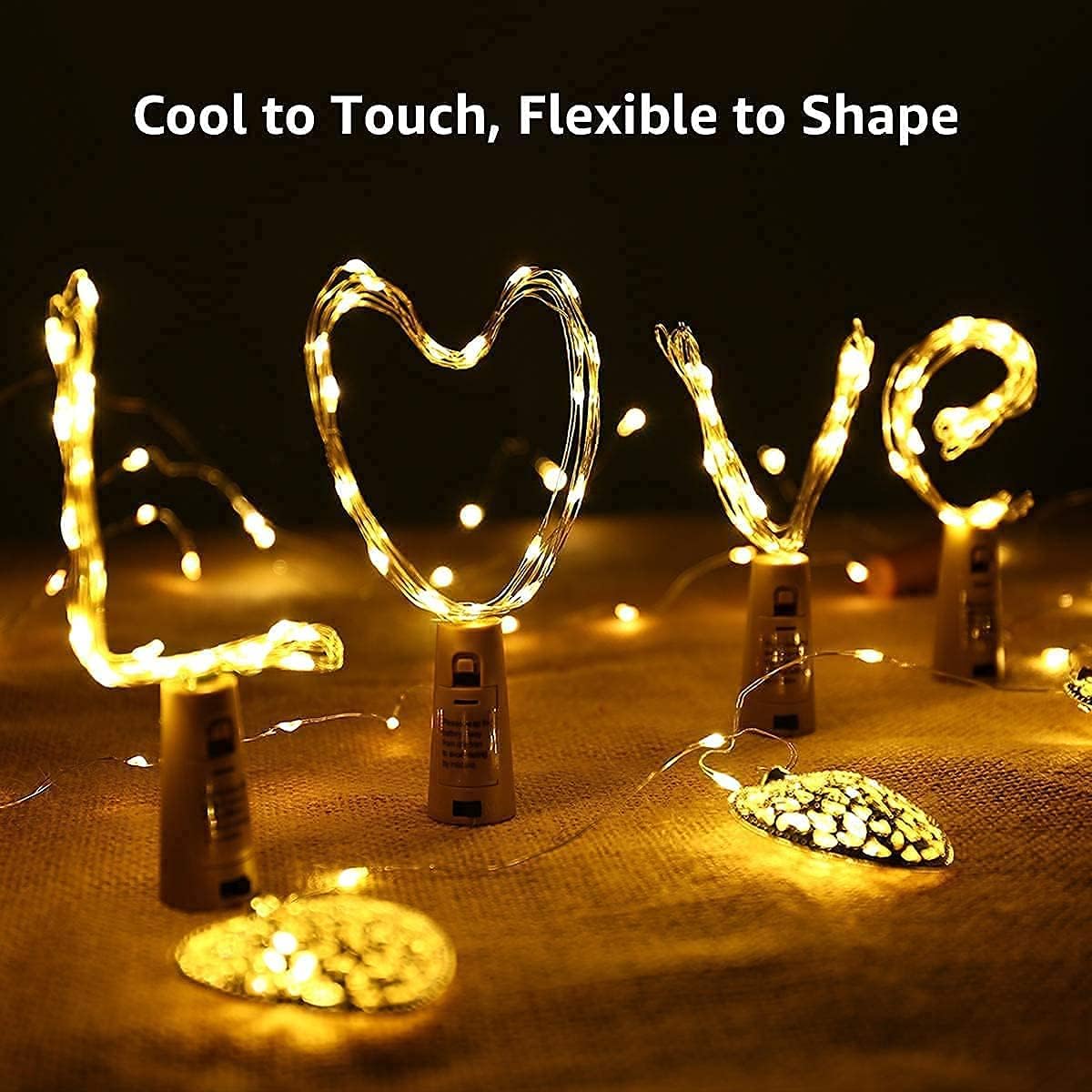 Desidiya® Bottle Lights with Cork, Mini Copper Wire, 24 LED Battery Operated String Decorative 200cm Fairy Light DIY Festive Decor for Diwali Wedding Party Decoration - Pack of 2 (Warm White)