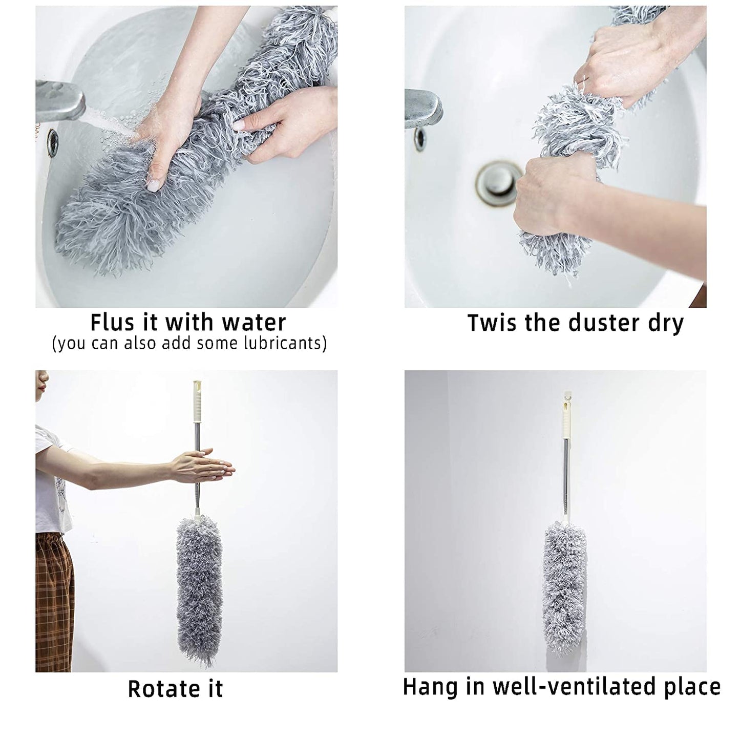 Hallstatt Upgraded Microfiber Duster For Cleaning With Extension Pole 30-100 Inch,With Bendable Head. Cleaner With Long Extendable Handle For Cleaning High Cobweb,Ceiling Fan,Blinds,Furniture(1),Grey