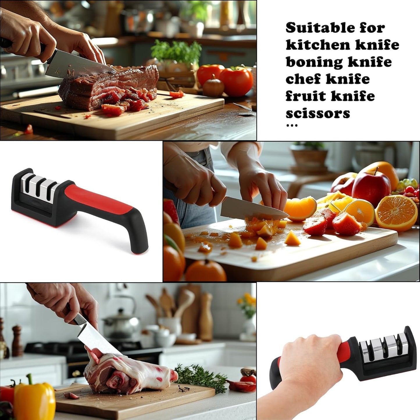 Longzon Manual 3 Stage Knife Sharpener for Kitchen, Knife Sharpener Rod, Knives Sharpening Tool for Steel Knives (1 Unit)