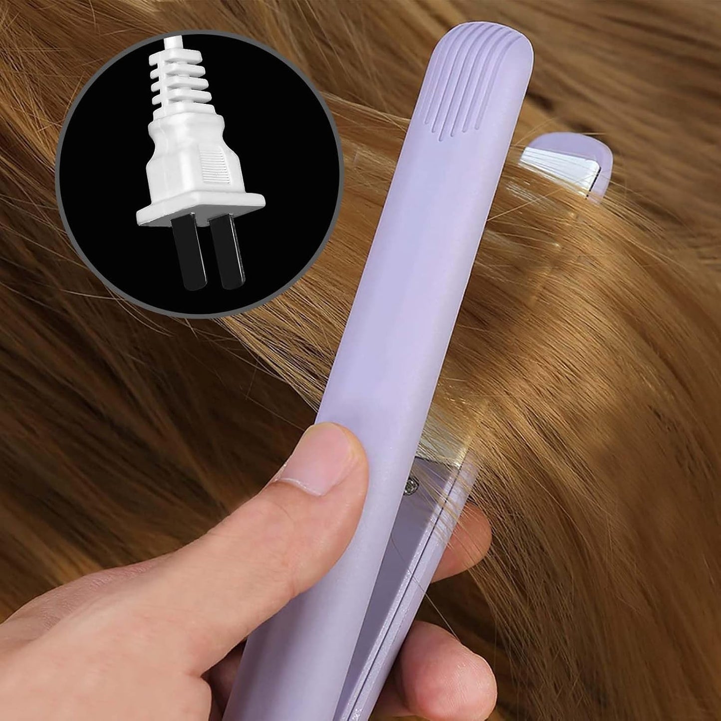 YIPINER Mini Hair Straightener 2 in 1 Straight and Curly Hair Flat Iron Ceramic Tourmaline Plate 100-240V 20W US Plug, Purple
