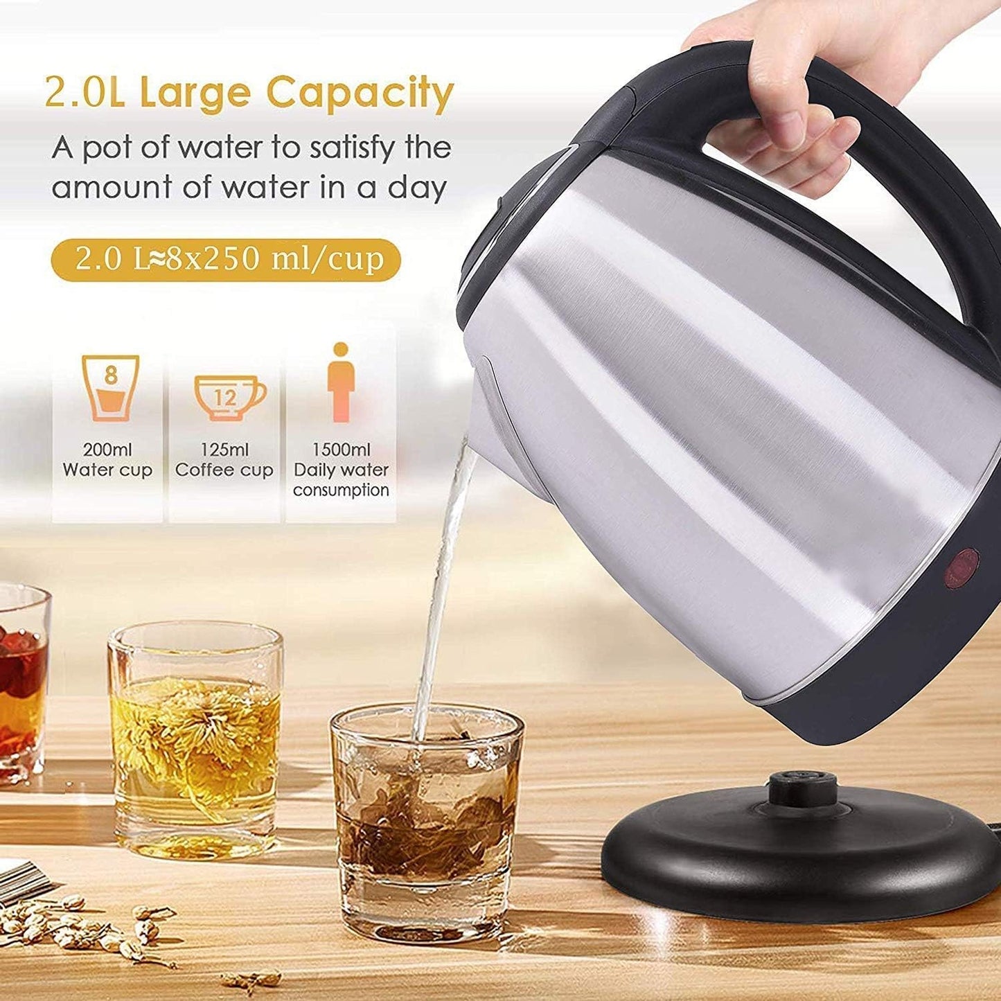 GLIVE (LABEL) Scarlet Electric Kettle 2.0 Litre Design For Hot Water, Tea,Coffee,Milk, Rice and Other Multipurpose Cooking Foods Kettle