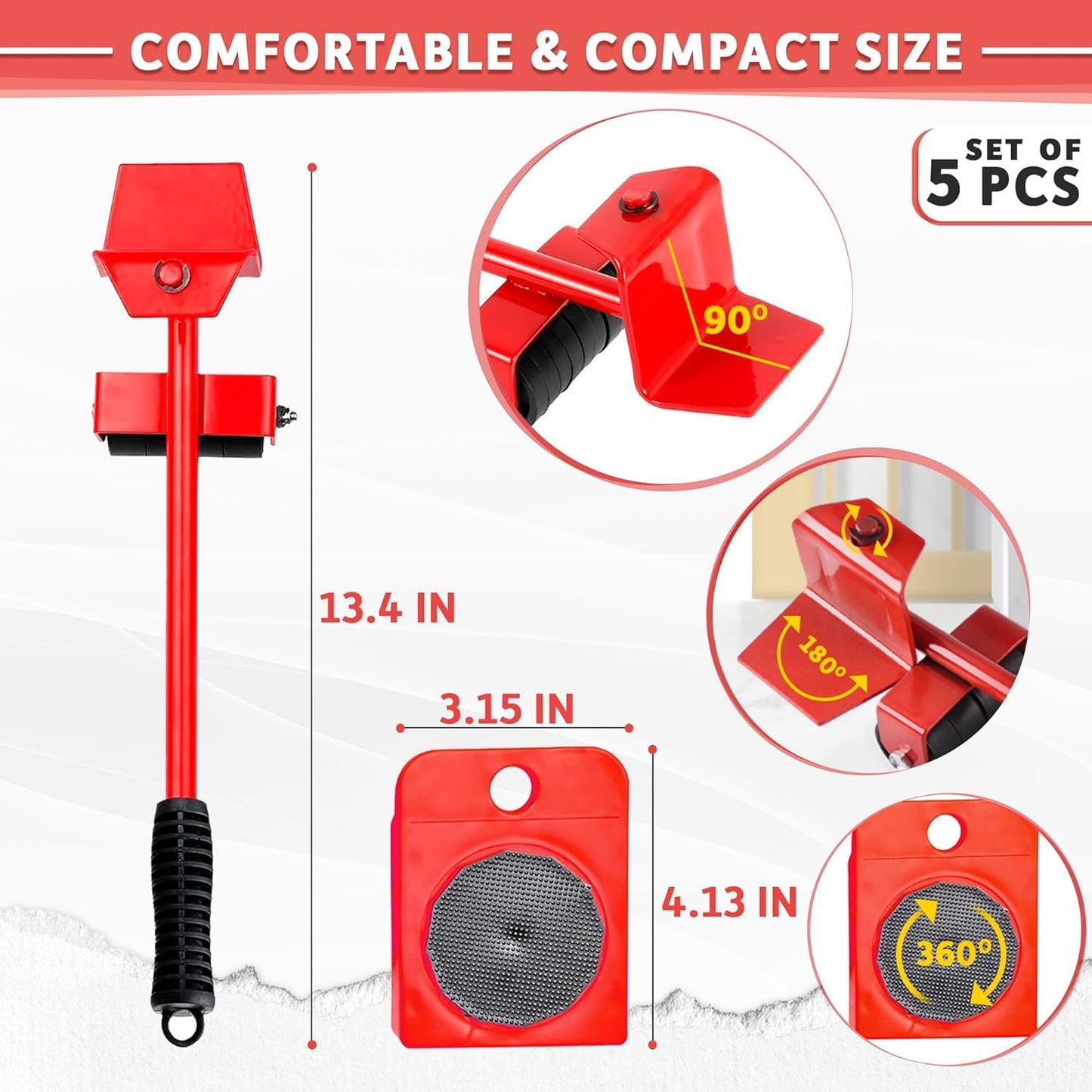 SHAYONAM Furniture Lifter with Heavy Duty Roller Pads, King Size Bed Furniture Dolly for Moving Heavy Furniture Tool Set, 360° Shift Wheels Made((Furniture-Lifter))