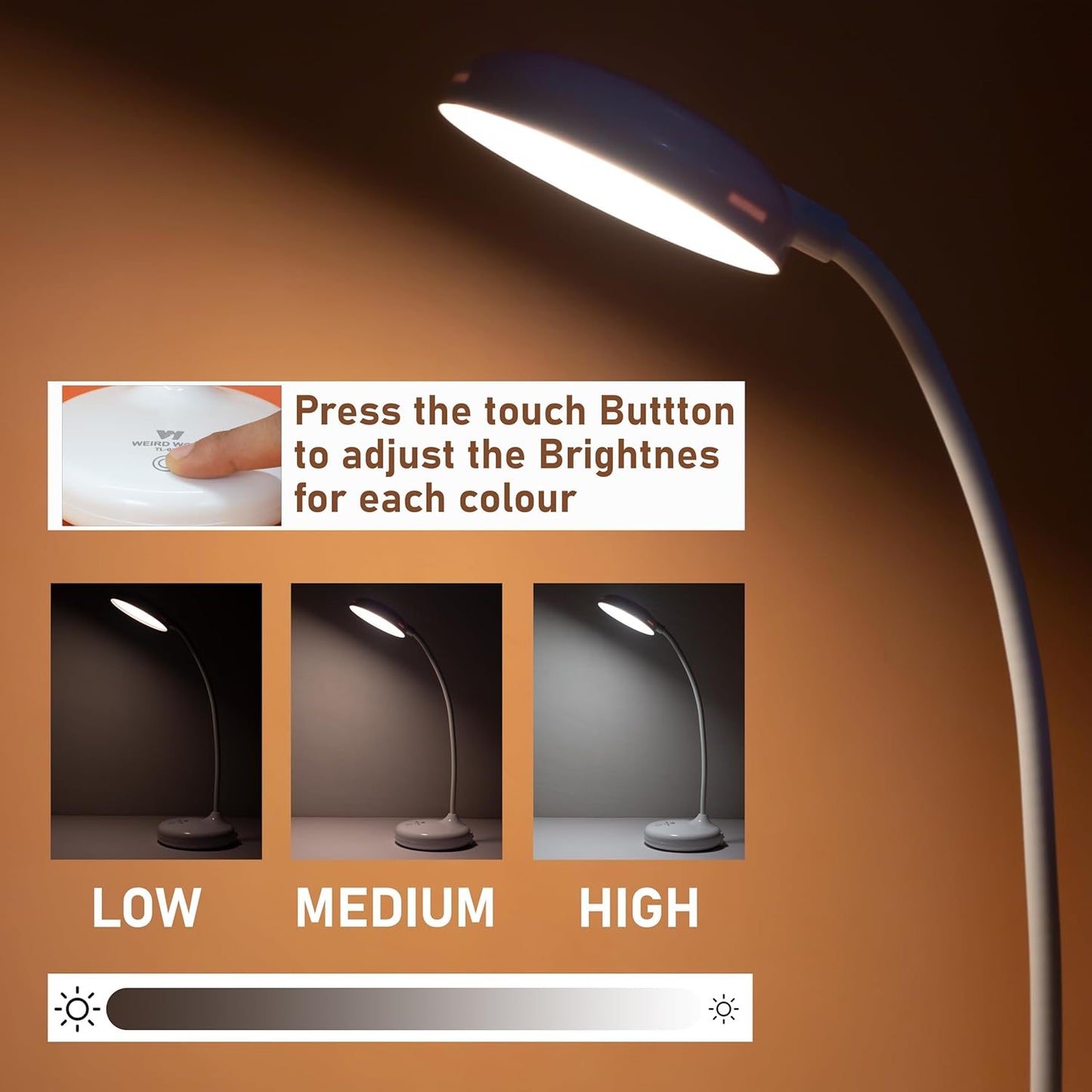 WEIRD WOLF LED Study/Table/Desk Lamp with 3 Colour Mode, Lithium Battery, 6 Month Warranty (Plastic, White, Pack of 1)
