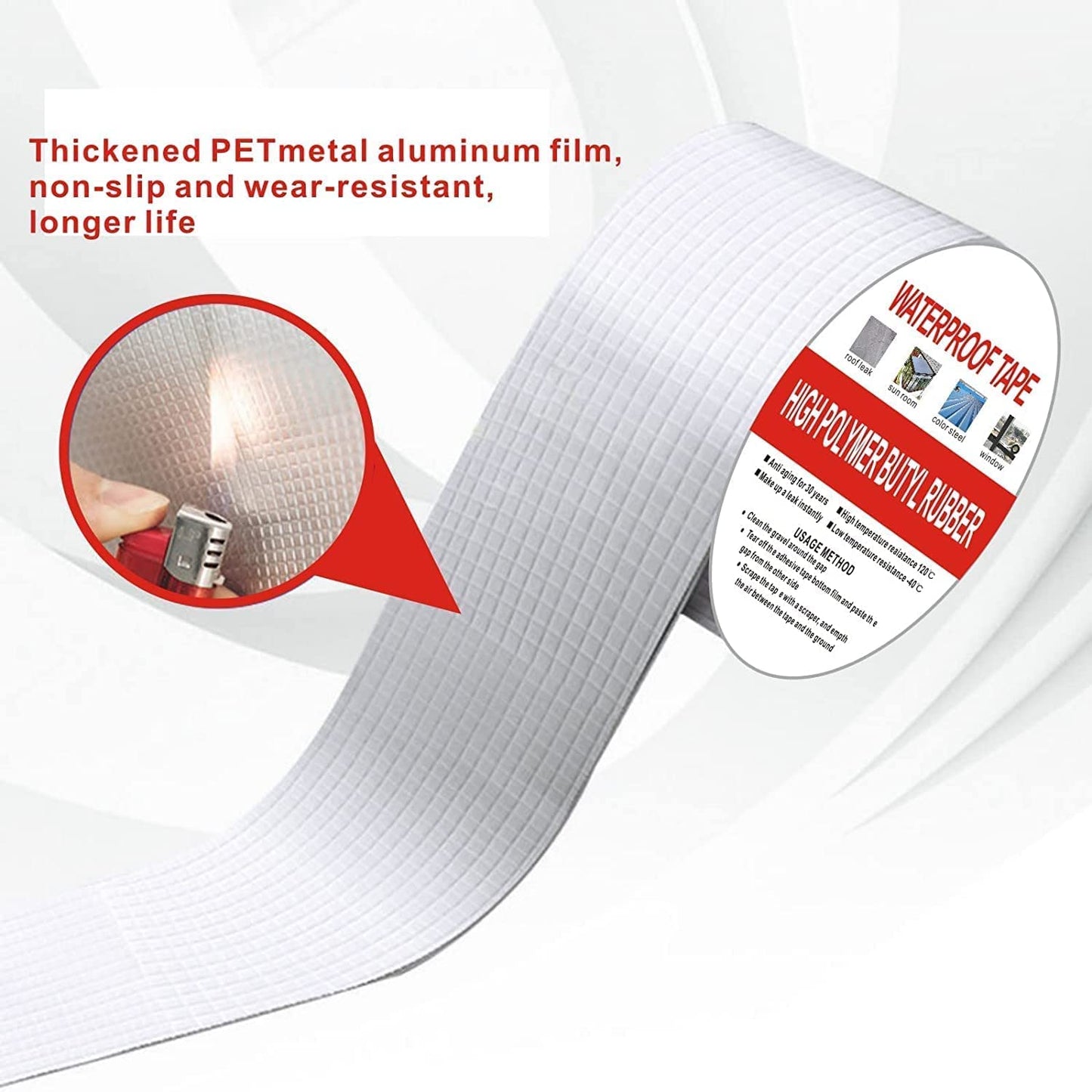 Purabelle Waterproof Butyl Tape, Leak Repair Tape, Foil Butyl Repair Tape, Multipurpose Repair Tape, Plumbing, Sunroom, Roof Cracks, Window, RV, Awning Sealing (2''x16.4 ft)