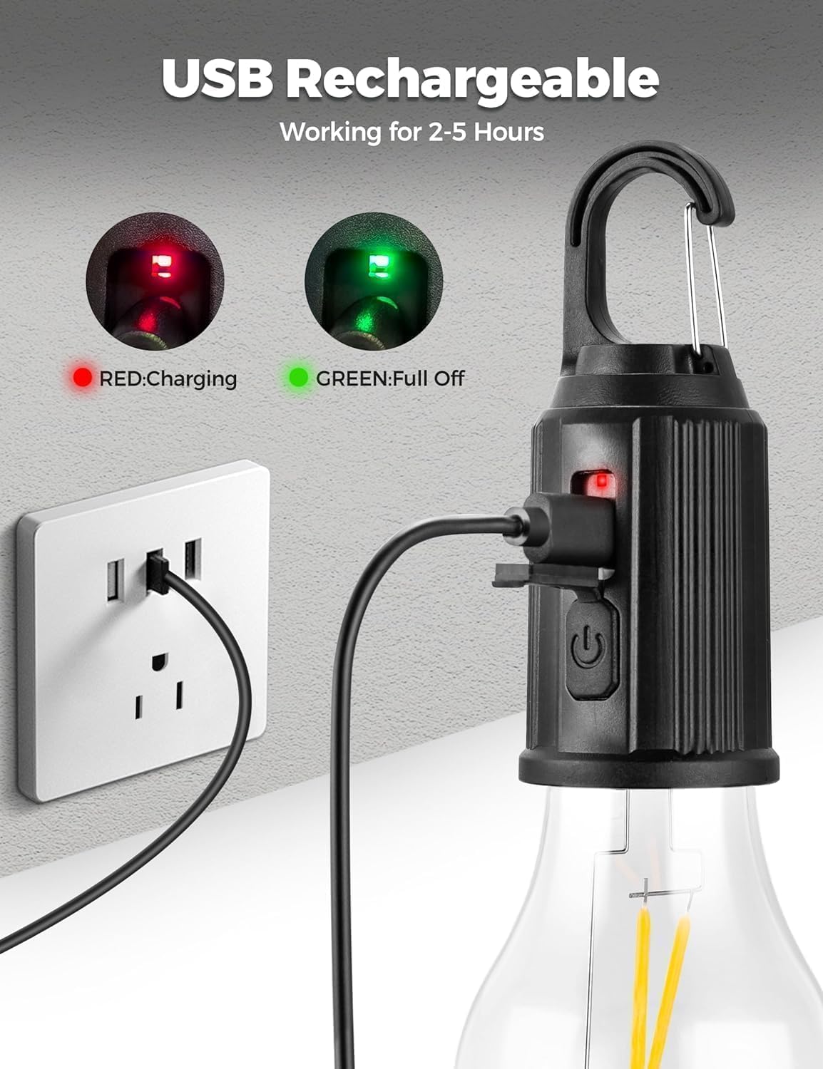 MUREN® LED Hanging Lantern Light, USB Rechargeable Camp Light, Vintage Edison Bulb Design, Outdoor and Indoor-Waterproof-Pack of 1
