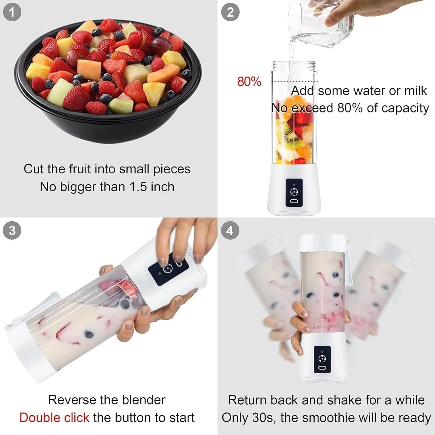 Portable 6-Blade Juicerr Blender with Built-in Jar,Juice Mixer Bottle,Fruit Juice Machine,USB Rechargeable Personal Size Juicer Grinder for Juices,Kitchen Pollen Removing Long Car&Milk