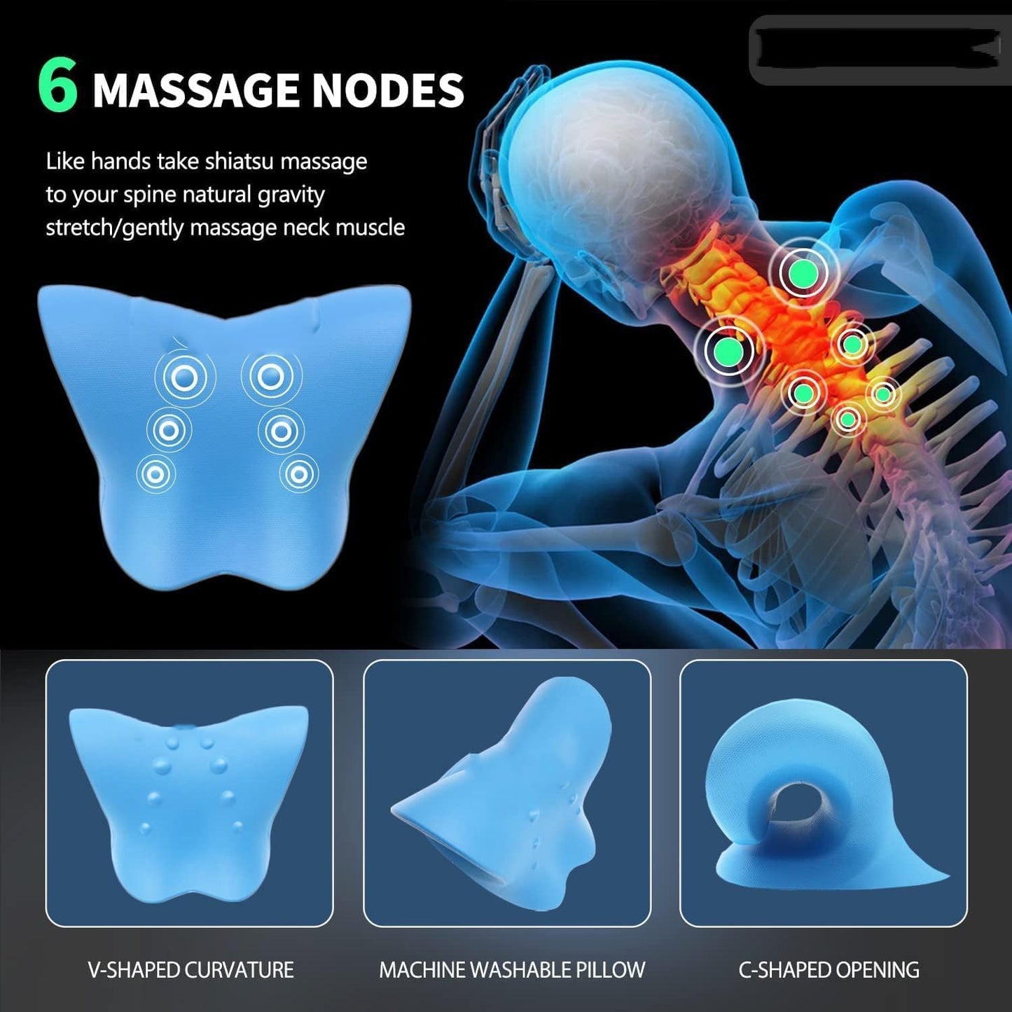 CartsCorner Neck and Shoulder Relaxer, Cervical Traction Device for Pain Relief and Spine Alignment, Chiropractic Pillow Neck Stretcher, Blue