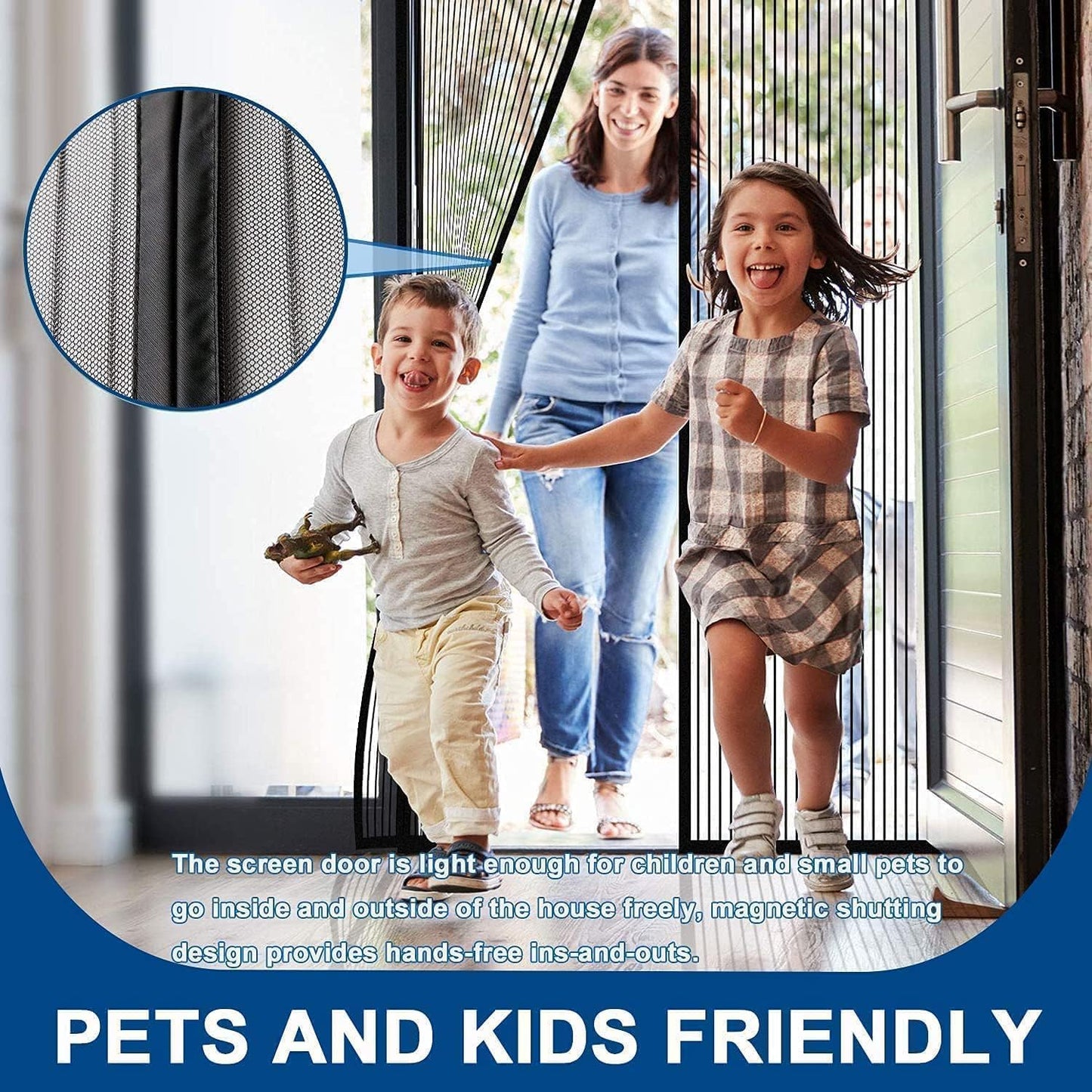black sparrow Magic Mesh Magnetic Mosquito Screen Door Net Curtain with Magnets Polyester Mesh Curtain Back Door Mesh with Full Frame Hook & Loop Auto-Closing Fly Insect Mosquito Nets