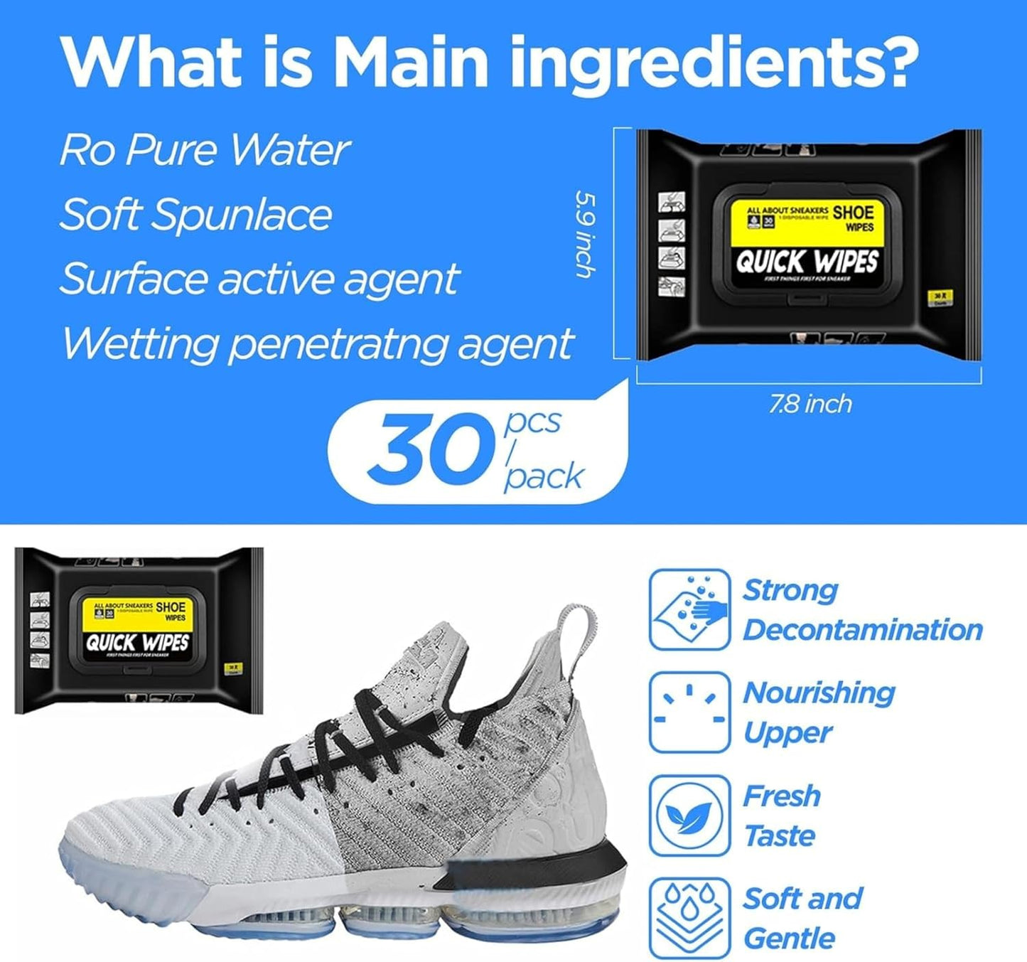 Shoe Cleaning Wipes – 80 Count Sneaker Cleaner for Leather, Canvas, White Shoes, Quick Stain Removal, Portable & Disposable