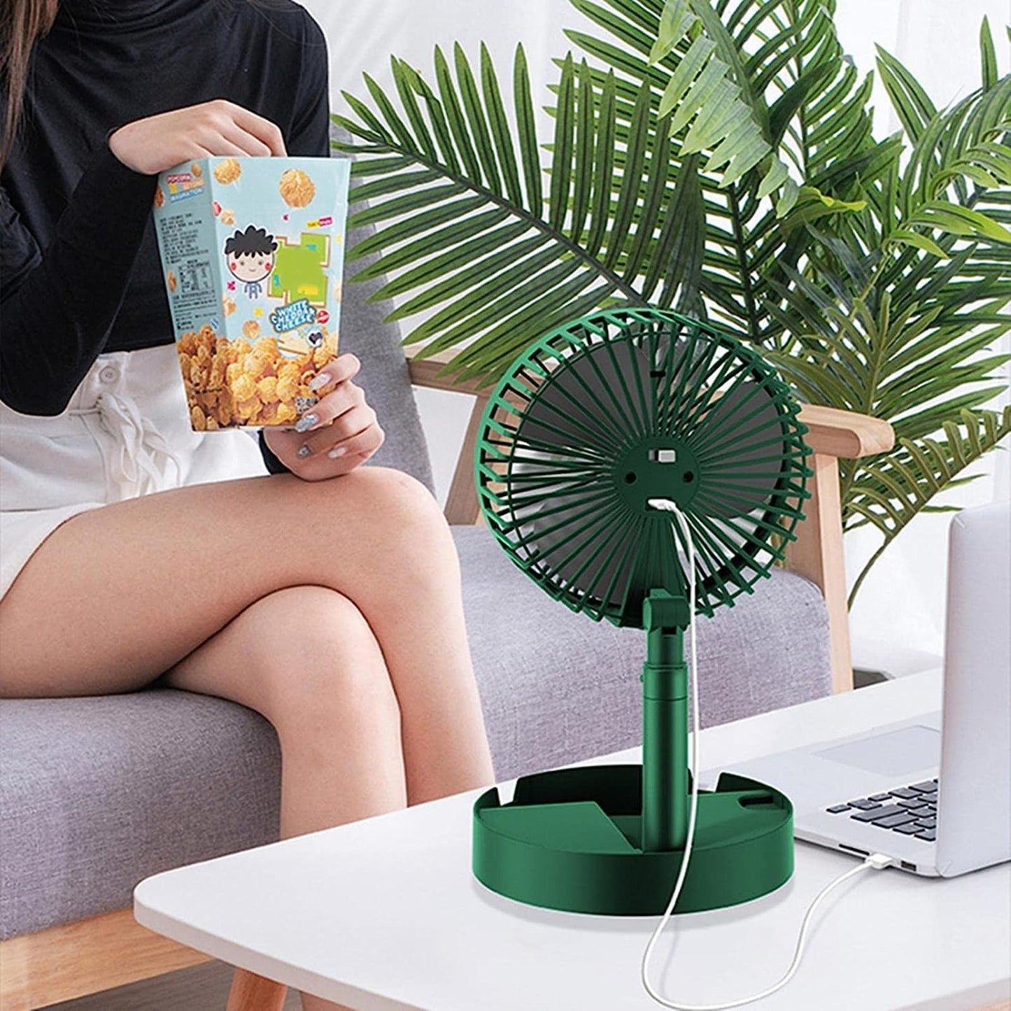 Oblivion Telescopic Electric Fan: Portable, Foldable & Height Adjustable for Travel, Silent Table Top Personal Fan for Bedside & Office, Compact Battery-Operated Quiet Cooling Desk Fan for Home (1Pc)