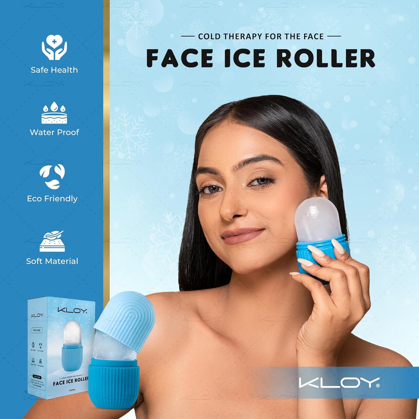 KLOY Ice Roller For Face, Neck and Body | For Puffy Eyes and Facial Skin Care, Ice Facial Cube (Random Color)