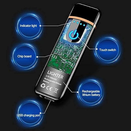 MAGBHA Metal Smart Fingerprint Sensor Lighter with Indicator Light, Compact&Portable Design, Smart Sensor Gas Lighter, USB Rechargeable Lighter Touch Scree|Black