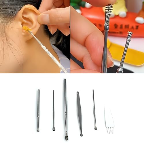 Gambit Ear Cleaning Tool,Ear Wax Remover Stainless Steel Tool kit, Reusable Ear Cleaner Buds,Ear Cleaner Gadgets Home, Spring Ear Pick, Wax Remover for Ears with Case(5pc)
