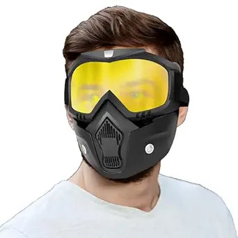 Goggle Mask Anti Scratch UV Protective Open Face & Eyewear Windproof Dirt Shield Adjustable Strap Soft Foam Padded Detachable for Cycling Bike Off Road Racing Riding Unisex (Black) (Orange)