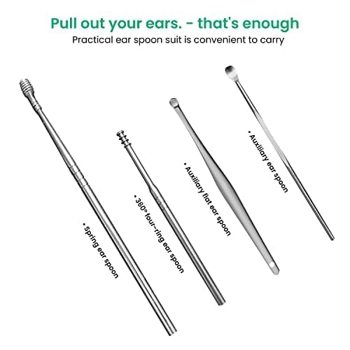 Gambit Ear Cleaning Tool,Ear Wax Remover Stainless Steel Tool kit, Reusable Ear Cleaner Buds,Ear Cleaner Gadgets Home, Spring Ear Pick, Wax Remover for Ears with Case(5pc)
