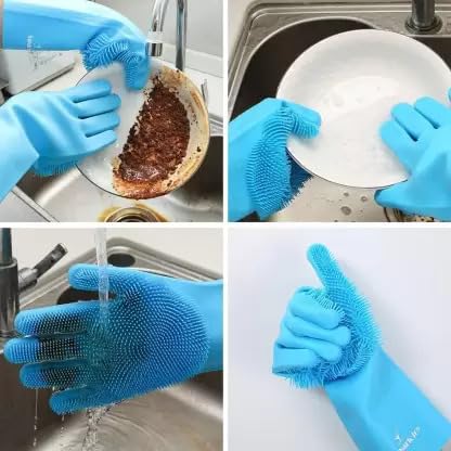 Aim Emporium Silicone Dish Washing Gloves, Silicon Cleaning Gloves, Silicon Hand Gloves for Kitchen Dishwashing and Pet Grooming, Great for Washing Dish, Car, Bathroom.