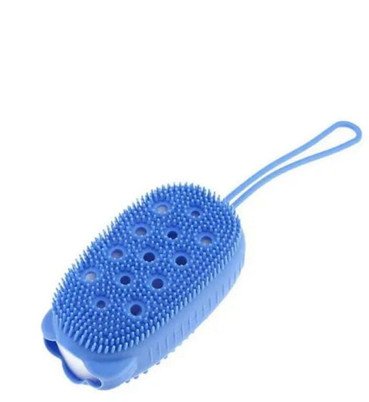 Silicone Bath Body Scrubber Brush with Handle, Soft Bristles, Blue