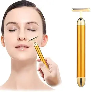 Oblivion Energy Beauty Bar | V shape Roller | Electric Vibration Facial Massage | T-Shaped Anti Wrinkle Massager | Waterproof Battery Powered Face Massager for Exercise Muscles, Head(Golden) (1PC)