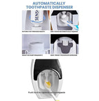 Automatic Toothpaste Dispenser with 5 Brush Holder, Fresh ABS Plastic Dust-Proof Wall Mounted Toothbrush Holder with Cover Storage Stand for Home Bathroom