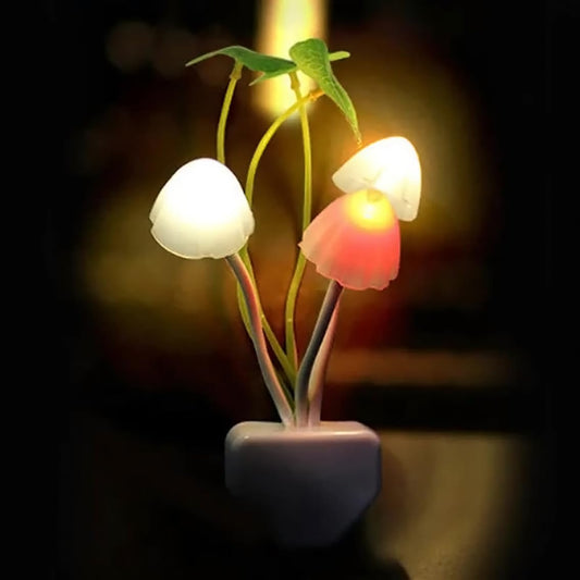 Oblivion 3D LED Night Lamp 1Pc - Mushroom Flower Light with Smart Sensor Auto On/Off, Color-Changing, Multicolor Decorative Plug-in for Bedroom, Home Décor, Energy-Saving Flower-Shaped Light