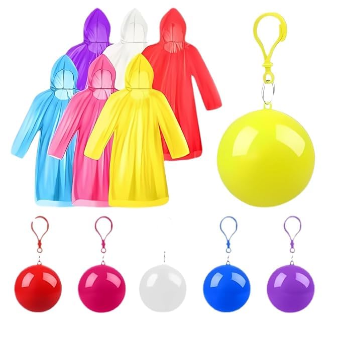 (MS) Ball Raincoat Emergency Rain Poncho, Disposable Waterproof Raincoats Compact & Lightweight | Unisex Free Size for Travel, Camping, Hiking & Outdoor Multicolor [Pack Of 1]