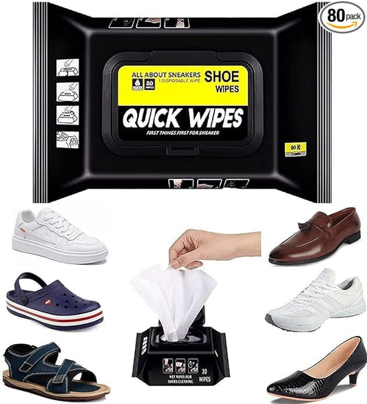 Shoe Cleaning Wipes – 80 Count Sneaker Cleaner for Leather, Canvas, White Shoes, Quick Stain Removal, Portable & Disposable