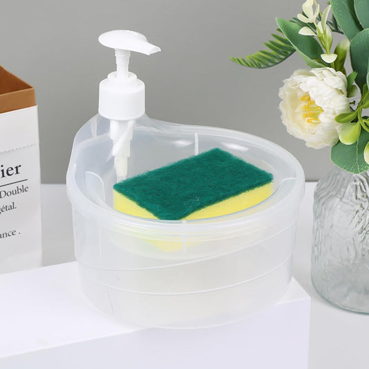 Double Layer Soap Dispenser for Bathroom Accessories Dishwasher Liquid Holder Liquid Dispenser Pump with Sponge Holder Kitchen Sink Accessories Items(Multi Colour) Plastic