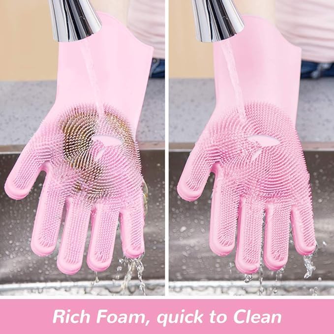 Aim Emporium Silicone Dish Washing Gloves, Silicon Cleaning Gloves, Silicon Hand Gloves for Kitchen Dishwashing and Pet Grooming, Great for Washing Dish, Car, Bathroom.