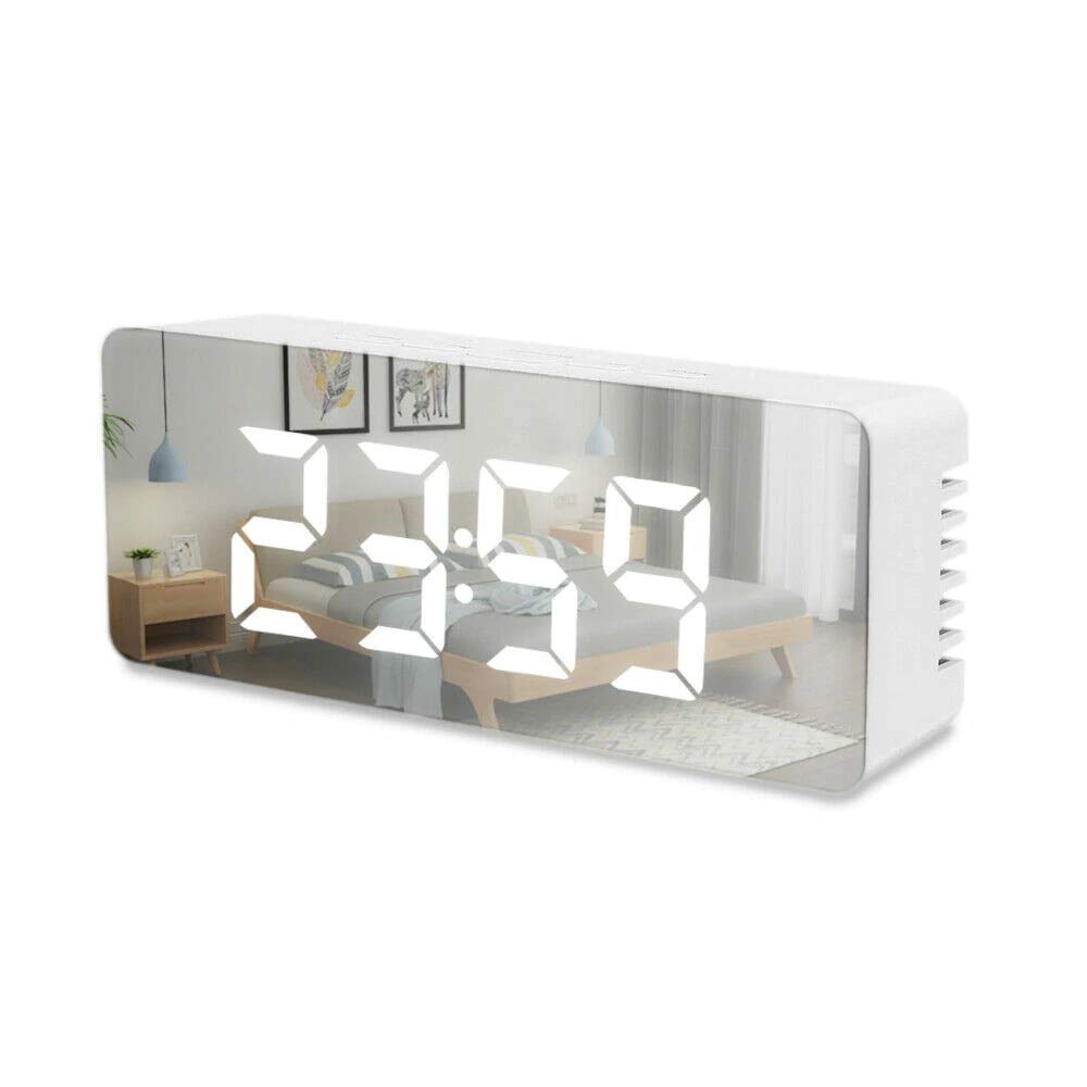 BUQARO Digital LED Mirror Alarm Clock with Temperature & Date Display | Smart Table Clock with Auto Sensor, Loud Alarm Ideal for Heavy Sleepers, Bedroom and Office Use (Transparent)