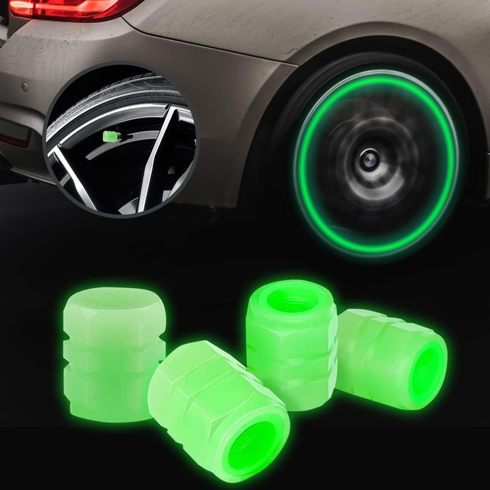 9UP® Radium Valve Cap for Vehicles - 12Pcs | Car Tyre Rim Air Caps Cover | Universal Radium Caps for Car, Truck, Motorcycles, Bike (Pack of 12, Colour – Green)