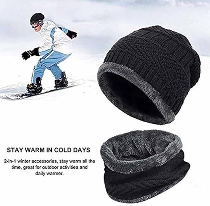 KINGBARON Ultra Soft Unisex Woolen Warm Snowproof Beanie Cap/Hat with Muffler Scarf Set for Men Women