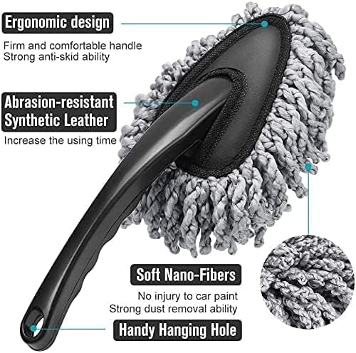 Mini Microfiber Duster Interior, Multi-Purpose Duster Brush with Handle for Car Cleaning & Household