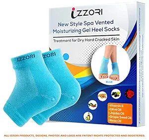 IZZORI Silicone Gel Heel Socks for Dry Hard Cracked Heel Repair Pad, Swelling & Pain Relief, Cushion Support, Foot Care, Ankle Protection, Plantar Fasciitis for Men and Women (Free Size, Blue, 1 Pair)