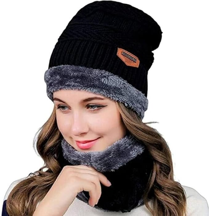 KINGBARON Ultra Soft Unisex Woolen Warm Snowproof Beanie Cap/Hat with Muffler Scarf Set for Men Women