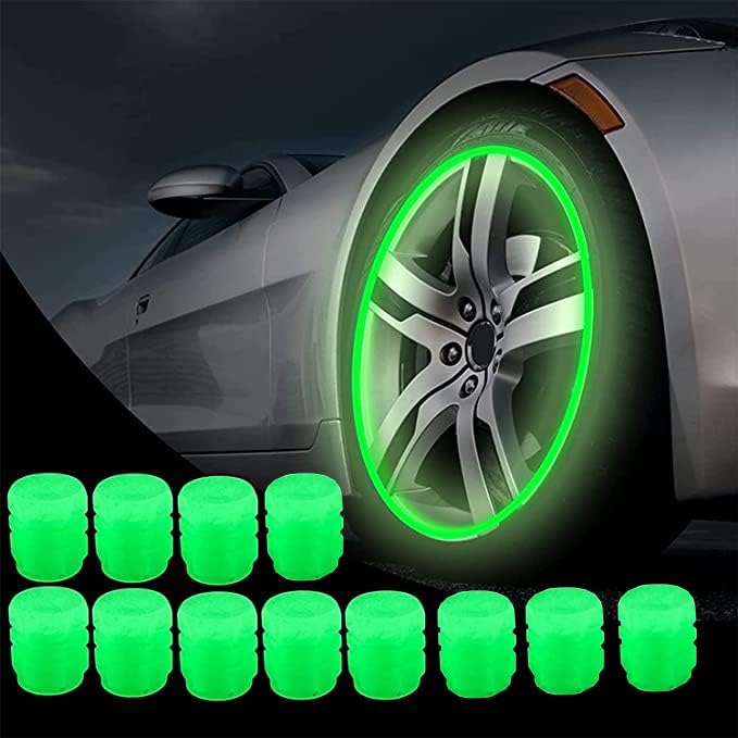 9UP® Radium Valve Cap for Vehicles - 12Pcs | Car Tyre Rim Air Caps Cover | Universal Radium Caps for Car, Truck, Motorcycles, Bike (Pack of 12, Colour – Green)