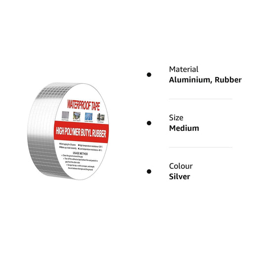 Purabelle Waterproof Butyl Tape, Leak Repair Tape, Foil Butyl Repair Tape, Multipurpose Repair Tape, Plumbing, Sunroom, Roof Cracks, Window, RV, Awning Sealing (2''x16.4 ft)