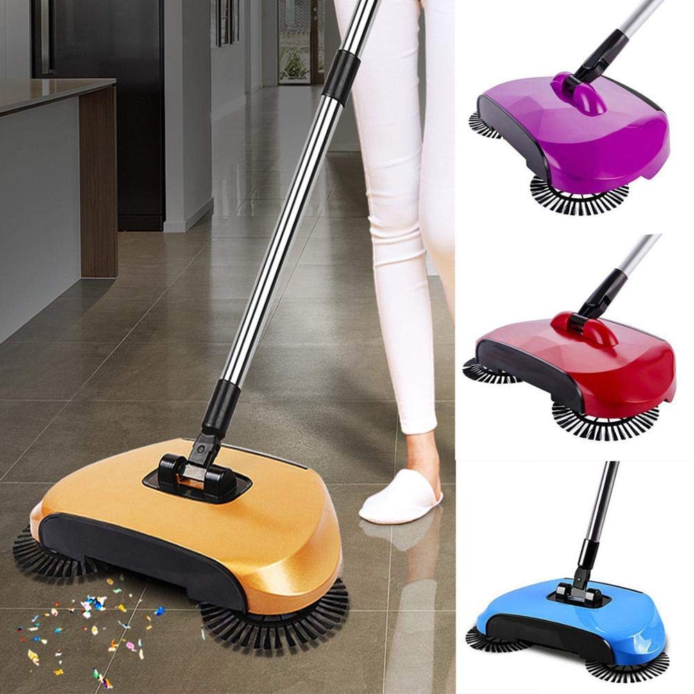 DGOOLS  Brush SRotatingpin Hand Push Broom Sweeper Dust Collector Floor Surface Cleaning Mop