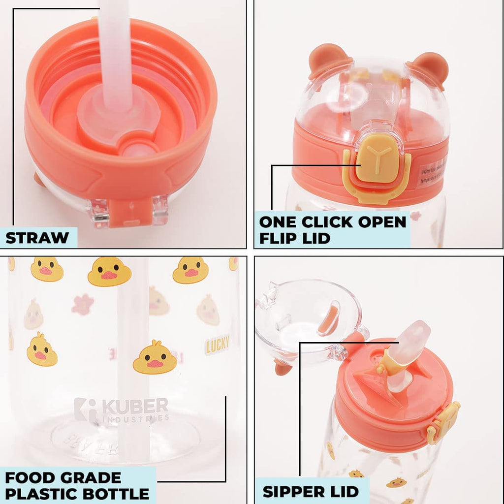 Home Water Bottle for Kids | Printed Designs for Kids | Plastic Sipper Bottle for Kids | Food Grade Plastic | One Click Open Flip Lid | Transparent, Leak Proof, BPA Free | 550 ml