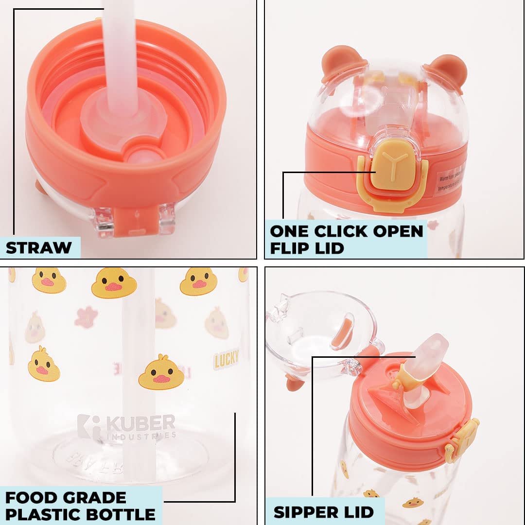 Home Water Bottle for Kids | Printed Designs for Kids | Plastic Sipper Bottle for Kids | Food Grade Plastic | One Click Open Flip Lid | Transparent, Leak Proof, BPA Free | 550 ml