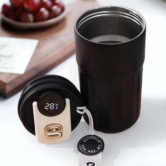 DailyAlley Insulated Coffee Mug with LED Temperature Display | 400ml Stainless Steel Vacuum Travel Mug with Leakproof Lid | Reusable Hot & Cold Thermos Tumbler for Office, Car & Outdoor Use (Black)