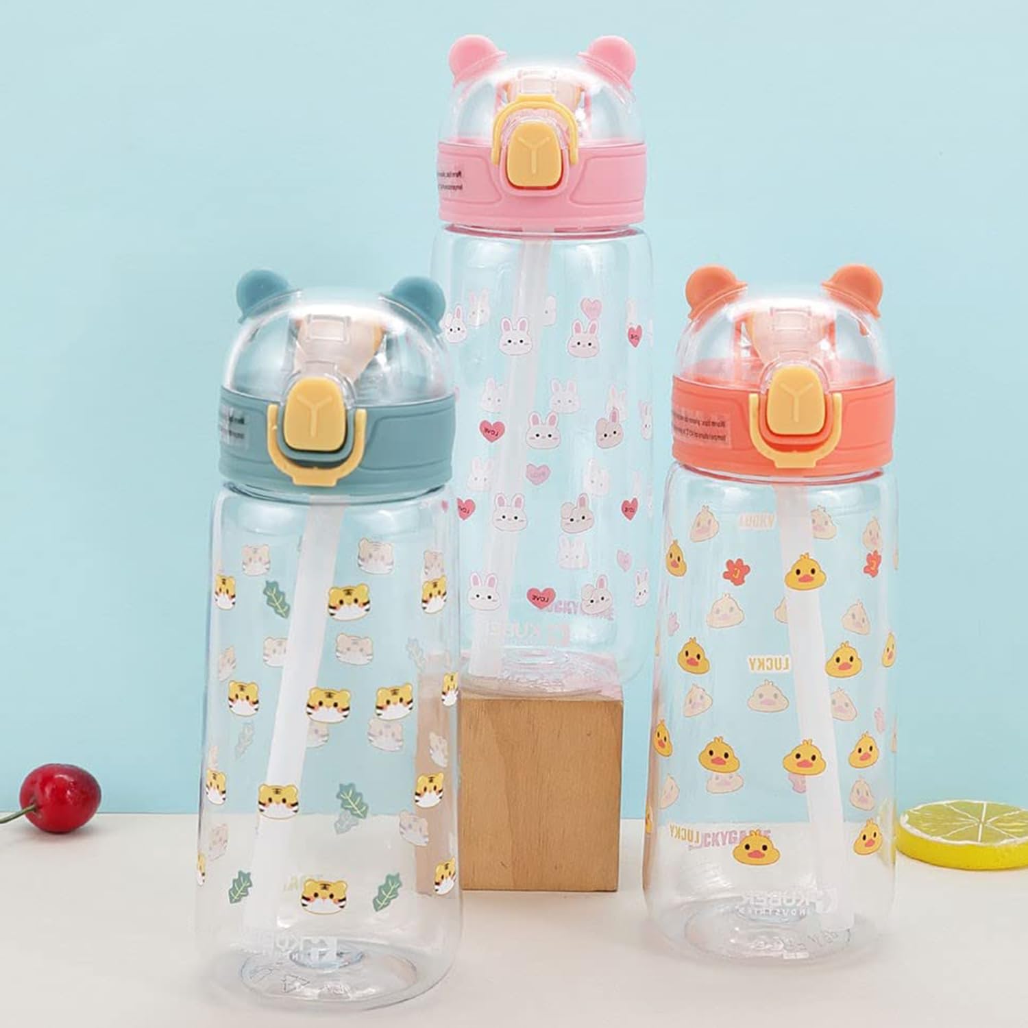 Home Water Bottle for Kids | Printed Designs for Kids | Plastic Sipper Bottle for Kids | Food Grade Plastic | One Click Open Flip Lid | Transparent, Leak Proof, BPA Free | 550 ml