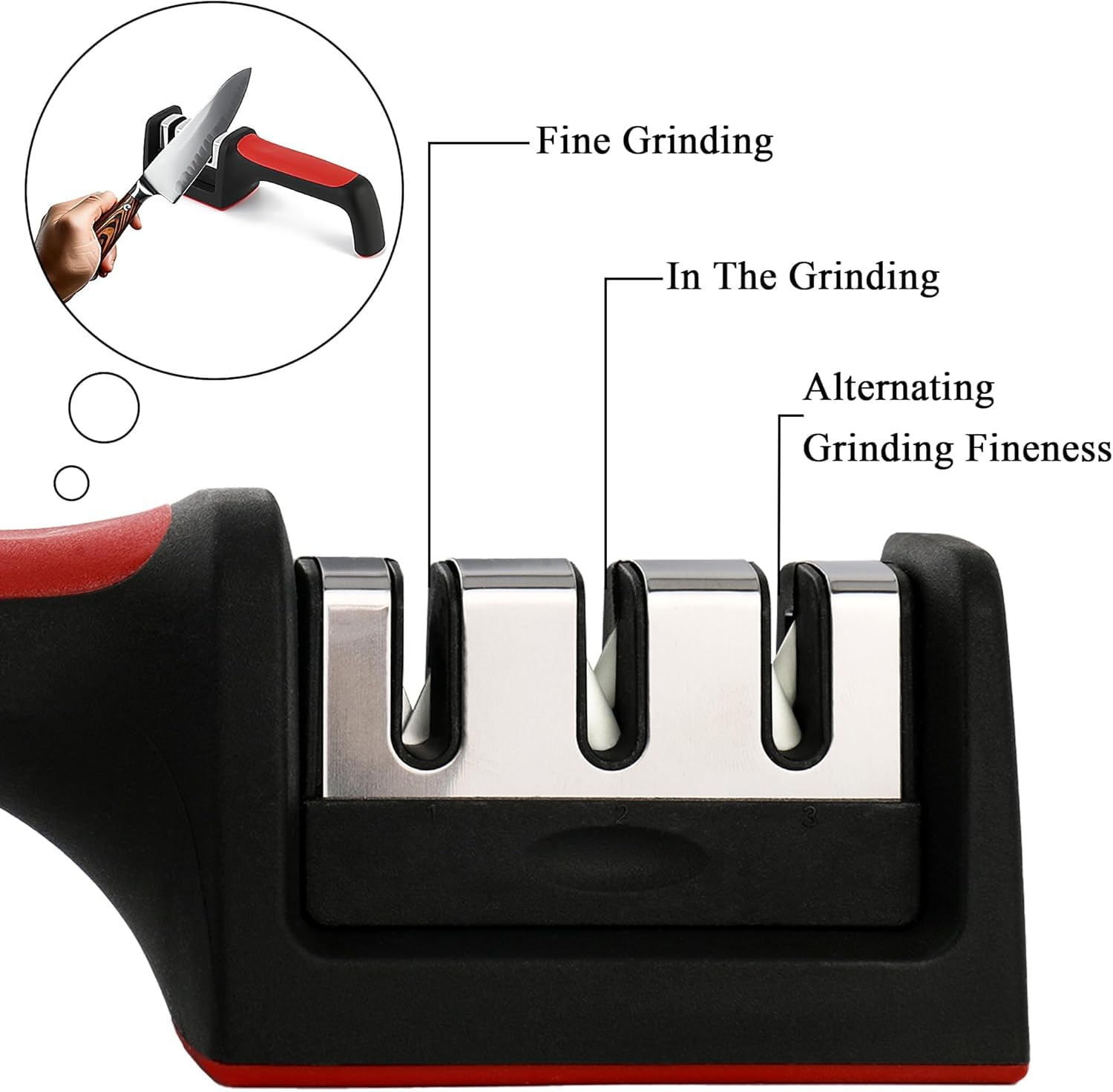 Longzon Manual 3 Stage Knife Sharpener for Kitchen, Knife Sharpener Rod, Knives Sharpening Tool for Steel Knives (1 Unit)