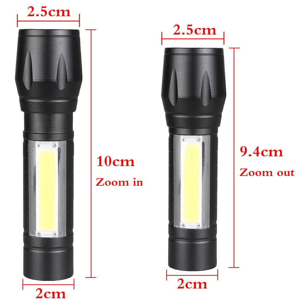 DOTCOM LED Emergency Handheld Flashlight USB Rechargeable Flashlight 3 Modes Adjustable Focus,Portable Waterproof LED Flashlight with COB Side Lights，Best Tactical Torch for Hurricane (1pack)