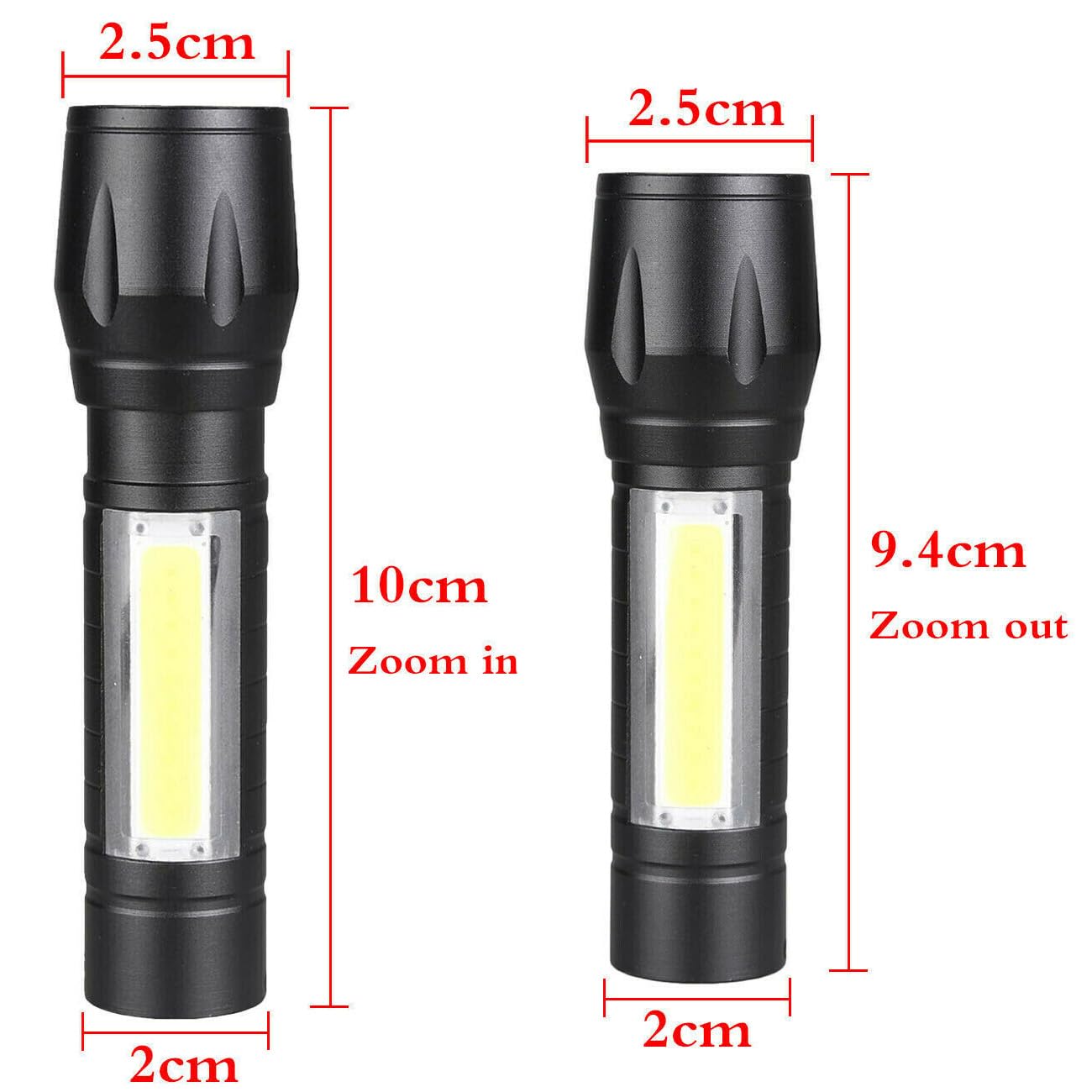 DOTCOM LED Emergency Handheld Flashlight USB Rechargeable Flashlight 3 Modes Adjustable Focus,Portable Waterproof LED Flashlight with COB Side Lights，Best Tactical Torch for Hurricane (1pack)