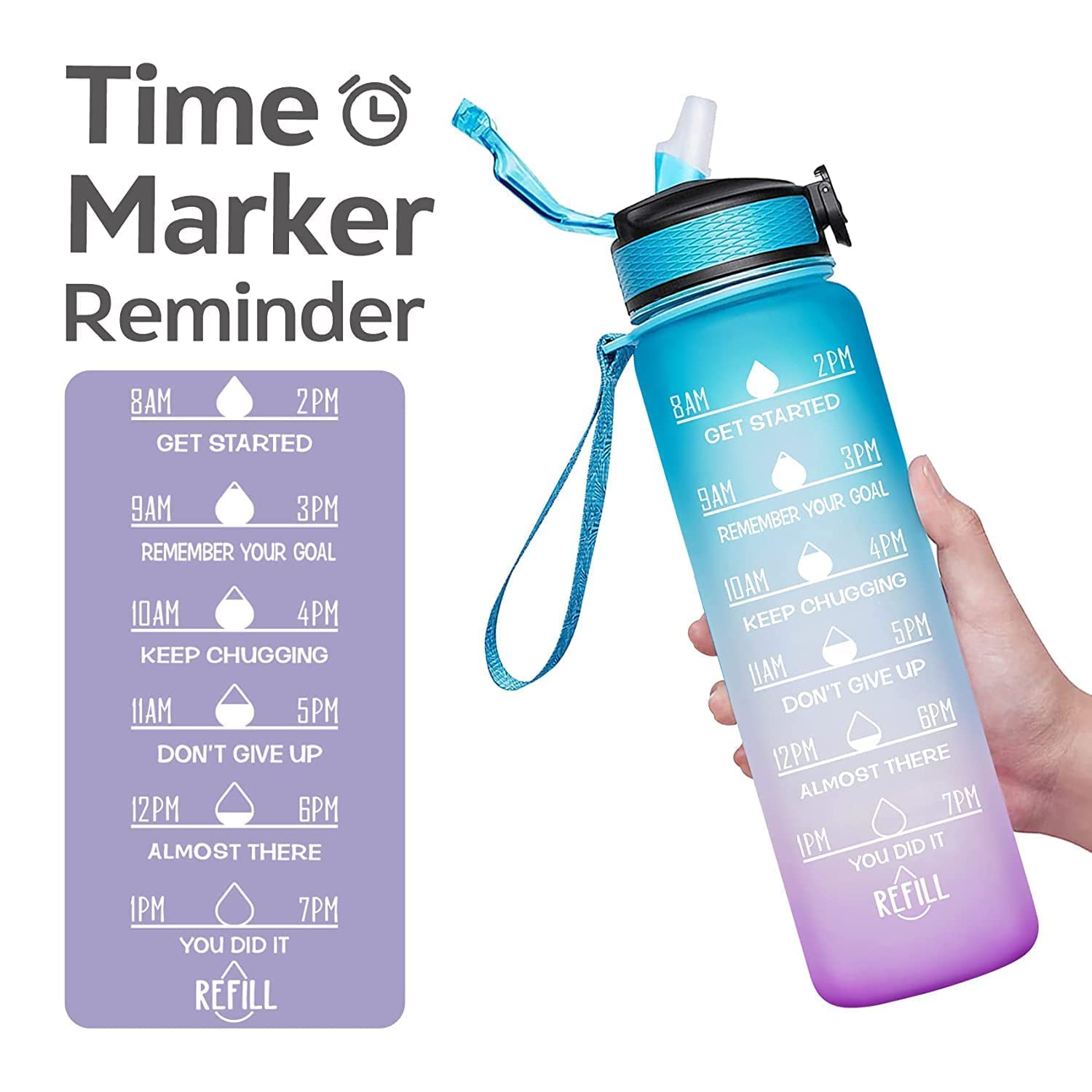 Motivational Water Bottle 1-L Sipper Bottle For Adults With Time Measurement BPA Free Non-Toxic Water bottle for |office|school|collEge|gym-1L PINK COLOR, Plastic