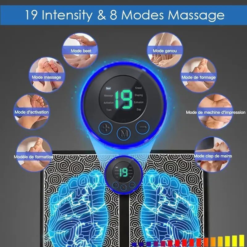 ROTONIVA (Combo) Foot Massager Pain Relief Wireless Electric EMS Massage Machine,Rechargeable Portable Folding Automatic with 8 Mode19 Intensity for Legs,Body,Hand Therapy New Model-2025 (NAVY BLUE)