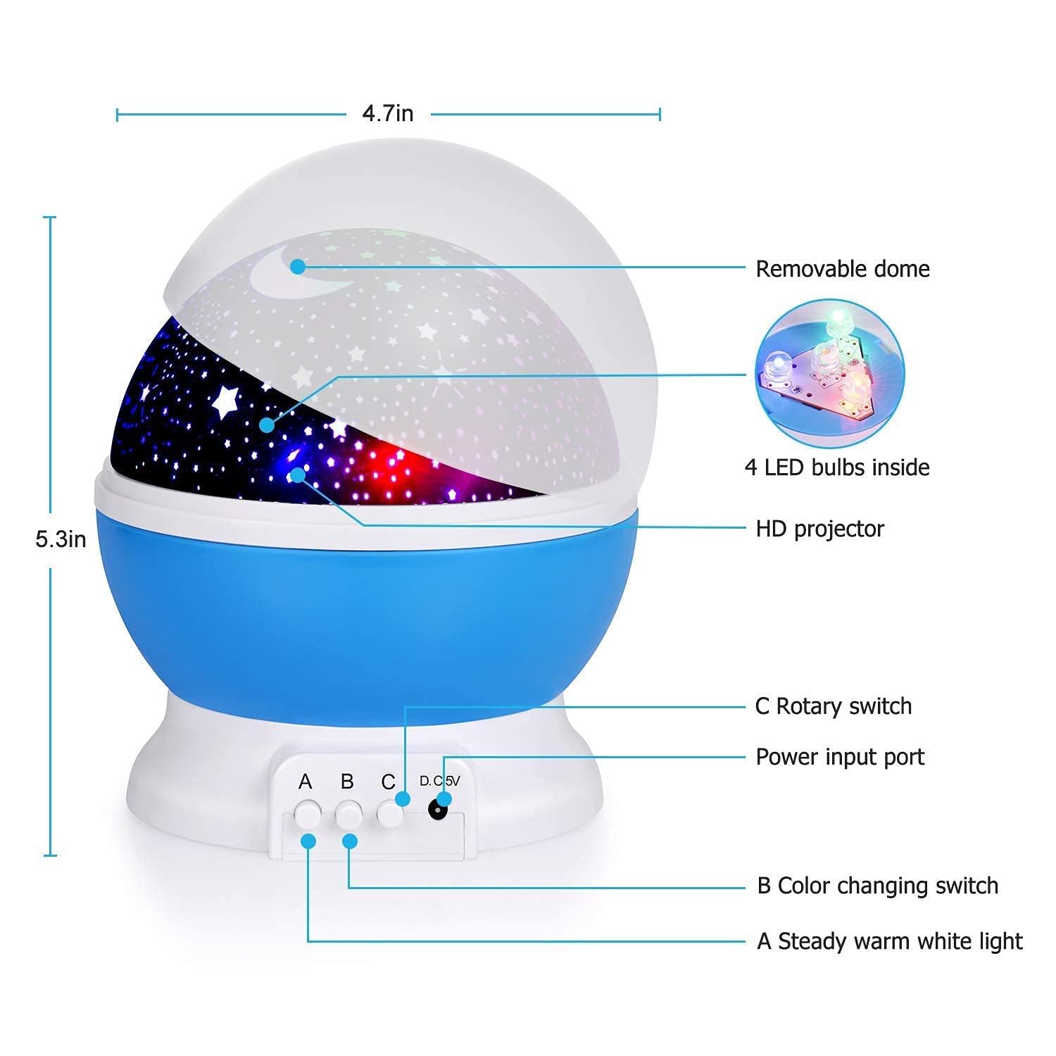 Toy Imagine Plastic Star Master Galaxy Night Projector Lamp 360° Rotating Led Starry Light with Moon, Ocean Wave & Astronaut Effects Battery Operated for Bedroom Décor Gift for All Multicolor