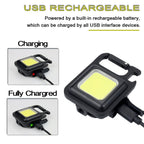 Keychain Mini Cob Flashlight, Super Bright (Max 500 Lumens) Rechargeable Emergency Light, 4 Modes Portable Pocket Light with Folding Bracket Bottle Opener for Fishing, Camping, Walking